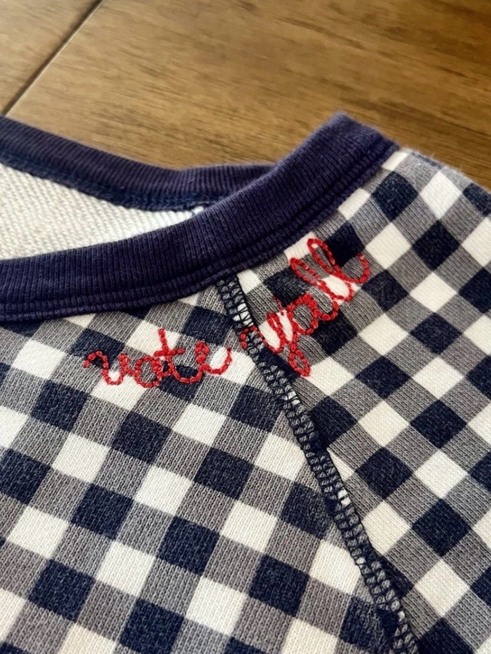 Draper James “Vote Y’all” Navy Gingham Sweatshirt - Size XL